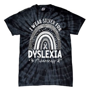 Rainbow I Wear Gray Ribbon For Dyslexia Awareness Tie-Dye T-Shirt