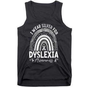 Rainbow I Wear Gray Ribbon For Dyslexia Awareness Tank Top