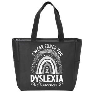 Rainbow I Wear Gray Ribbon For Dyslexia Awareness Zip Tote Bag