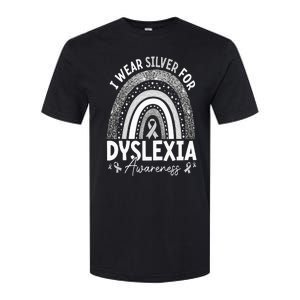 Rainbow I Wear Gray Ribbon For Dyslexia Awareness Softstyle CVC T-Shirt