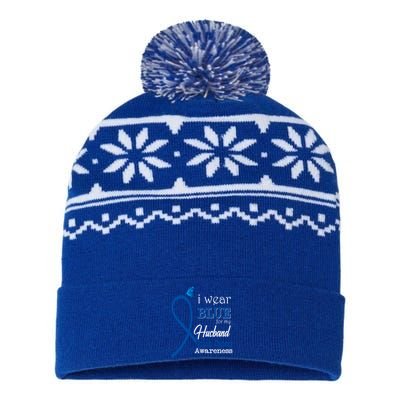 Ribbon I Wear Blue For Husband Colon Cancer Awareness Gift USA-Made Snowflake Beanie