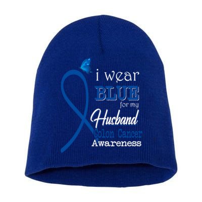 Ribbon I Wear Blue For Husband Colon Cancer Awareness Gift Short Acrylic Beanie