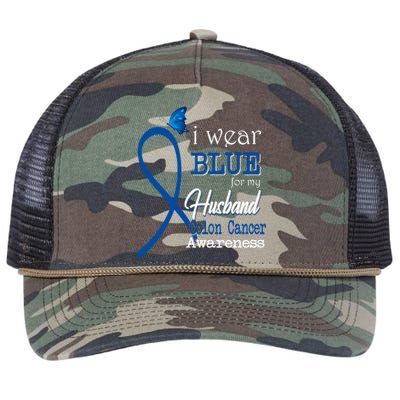 Ribbon I Wear Blue For Husband Colon Cancer Awareness Gift Retro Rope Trucker Hat Cap