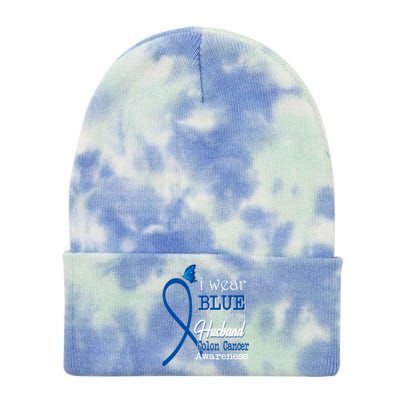 Ribbon I Wear Blue For Husband Colon Cancer Awareness Gift Tie Dye 12in Knit Beanie