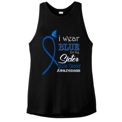 Ribbon I Wear Blue For Sister Colon Cancer Awareness Gift Ladies PosiCharge Tri-Blend Wicking Tank