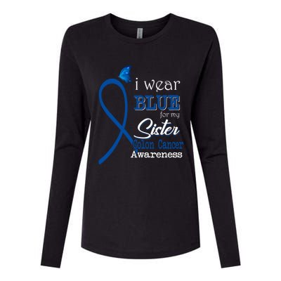 Ribbon I Wear Blue For Sister Colon Cancer Awareness Gift Womens Cotton Relaxed Long Sleeve T-Shirt