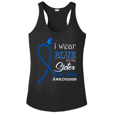 Ribbon I Wear Blue For Sister Colon Cancer Awareness Gift Ladies PosiCharge Competitor Racerback Tank