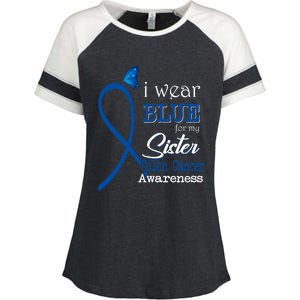 Ribbon I Wear Blue For Sister Colon Cancer Awareness Gift Enza Ladies Jersey Colorblock Tee