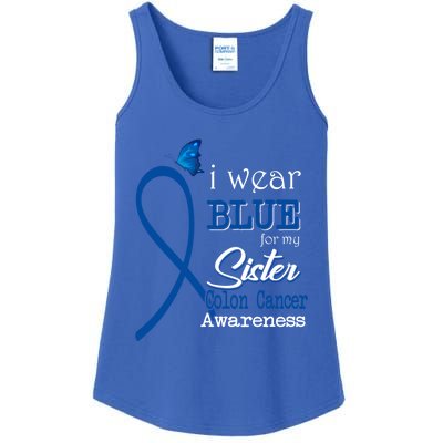 Ribbon I Wear Blue For Sister Colon Cancer Awareness Gift Ladies Essential Tank