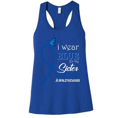 Ribbon I Wear Blue For Sister Colon Cancer Awareness Gift Women's Racerback Tank