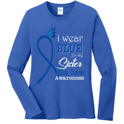 Ribbon I Wear Blue For Sister Colon Cancer Awareness Gift Ladies Long Sleeve Shirt