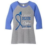 Ribbon I Wear Blue For Sister Colon Cancer Awareness Gift Women's Tri-Blend 3/4-Sleeve Raglan Shirt