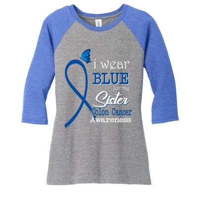 Ribbon I Wear Blue For Sister Colon Cancer Awareness Gift Women's Tri-Blend 3/4-Sleeve Raglan Shirt