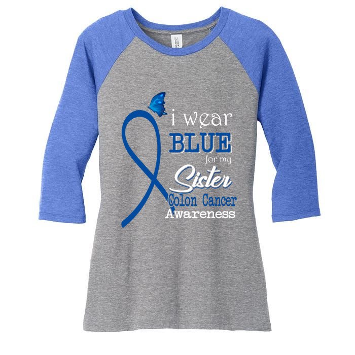 Ribbon I Wear Blue For Sister Colon Cancer Awareness Gift Women's Tri-Blend 3/4-Sleeve Raglan Shirt