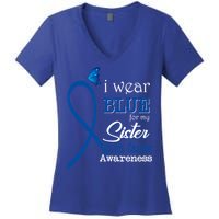 Ribbon I Wear Blue For Sister Colon Cancer Awareness Gift Women's V-Neck T-Shirt