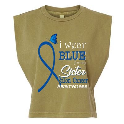 Ribbon I Wear Blue For Sister Colon Cancer Awareness Gift Garment-Dyed Women's Muscle Tee