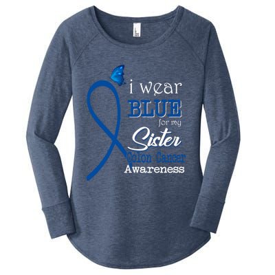 Ribbon I Wear Blue For Sister Colon Cancer Awareness Gift Women's Perfect Tri Tunic Long Sleeve Shirt