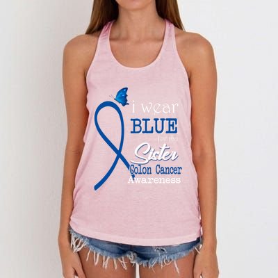 Ribbon I Wear Blue For Sister Colon Cancer Awareness Gift Women's Knotted Racerback Tank