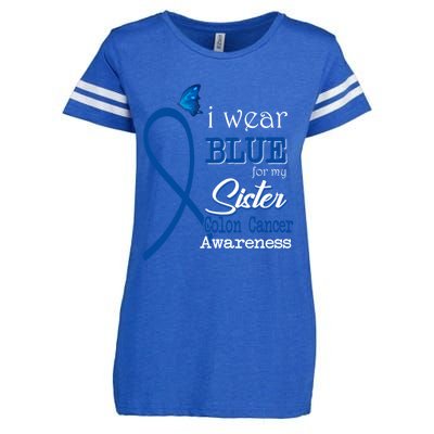 Ribbon I Wear Blue For Sister Colon Cancer Awareness Gift Enza Ladies Jersey Football T-Shirt