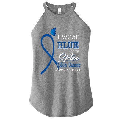 Ribbon I Wear Blue For Sister Colon Cancer Awareness Gift Women's Perfect Tri Rocker Tank