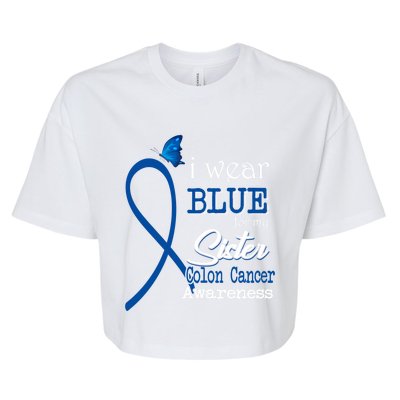 Ribbon I Wear Blue For Sister Colon Cancer Awareness Gift Bella+Canvas Jersey Crop Tee