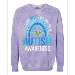 Rainbow I Wear Blue For My Son Autism Awareness Colorblast Crewneck Sweatshirt