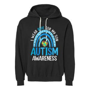 Rainbow I Wear Blue For My Son Autism Awareness Garment-Dyed Fleece Hoodie