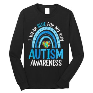 Rainbow I Wear Blue For My Son Autism Awareness Long Sleeve Shirt