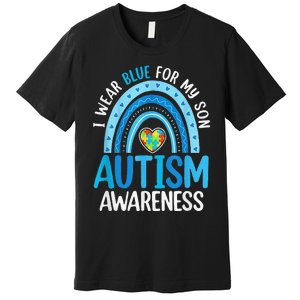 Rainbow I Wear Blue For My Son Autism Awareness Premium T-Shirt