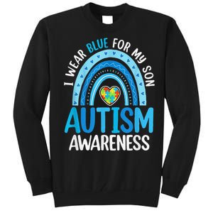 Rainbow I Wear Blue For My Son Autism Awareness Tall Sweatshirt