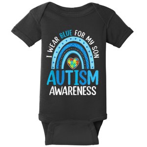 Rainbow I Wear Blue For My Son Autism Awareness Baby Bodysuit