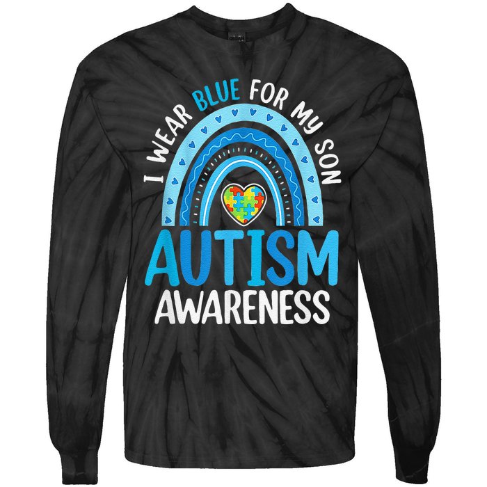 Rainbow I Wear Blue For My Son Autism Awareness Tie-Dye Long Sleeve Shirt