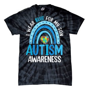 Rainbow I Wear Blue For My Son Autism Awareness Tie-Dye T-Shirt