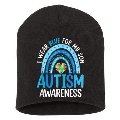 Rainbow I Wear Blue For My Son Autism Awareness Short Acrylic Beanie