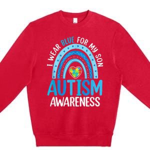 Rainbow I Wear Blue For My Son Autism Awareness Premium Crewneck Sweatshirt