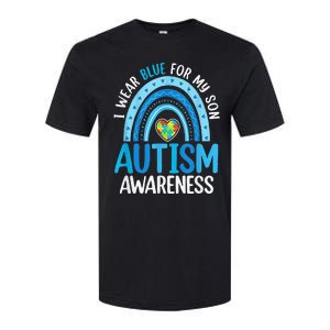 Rainbow I Wear Blue For My Son Autism Awareness Softstyle CVC T-Shirt