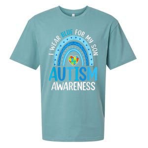 Rainbow I Wear Blue For My Son Autism Awareness Sueded Cloud Jersey T-Shirt