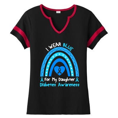 Rainbow I Wear Blue For My Daughter Diabetes Ladies Halftime Notch Neck Tee