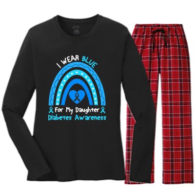 Rainbow I Wear Blue For My Daughter Diabetes Women's Long Sleeve Flannel Pajama Set 