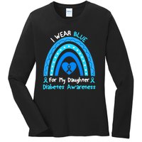 Rainbow I Wear Blue For My Daughter Diabetes Ladies Long Sleeve Shirt