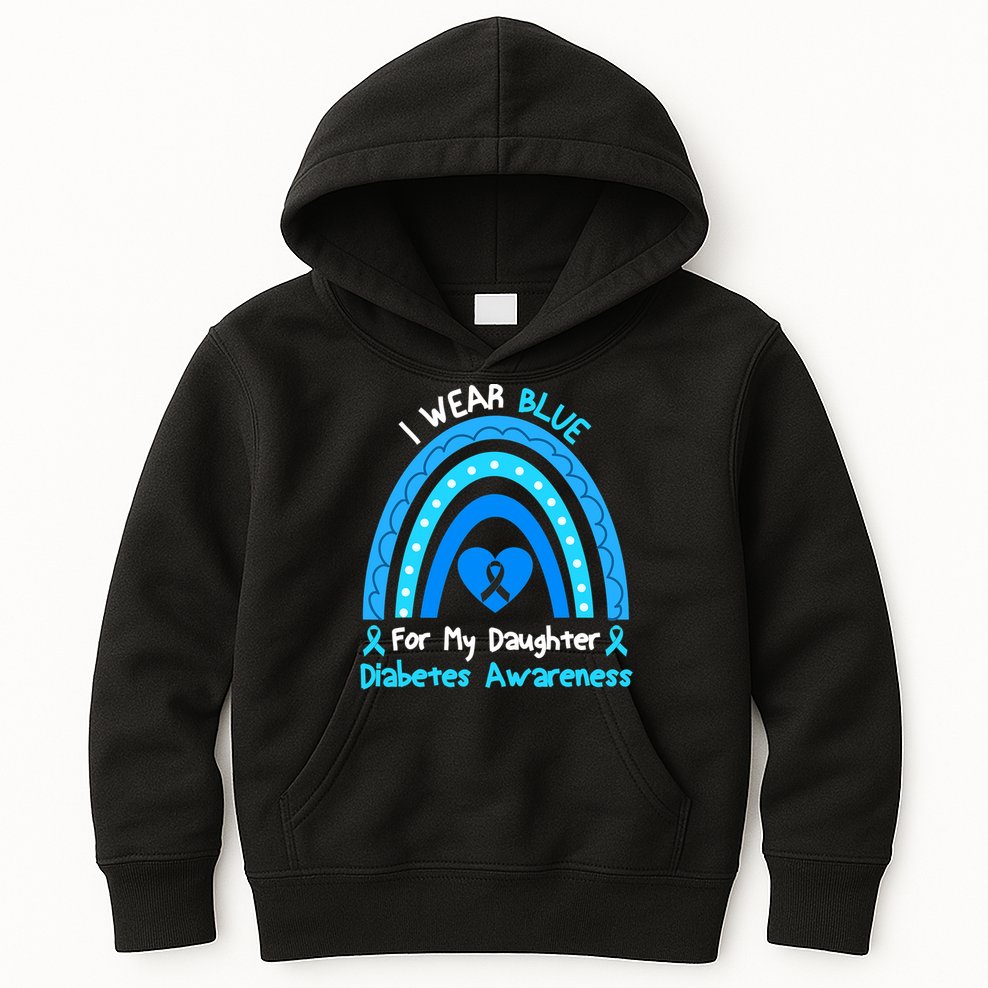 Rainbow I Wear Blue For My Daughter Diabetes Kids Hoodie