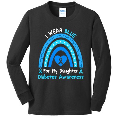 Rainbow I Wear Blue For My Daughter Diabetes Kids Long Sleeve Shirt