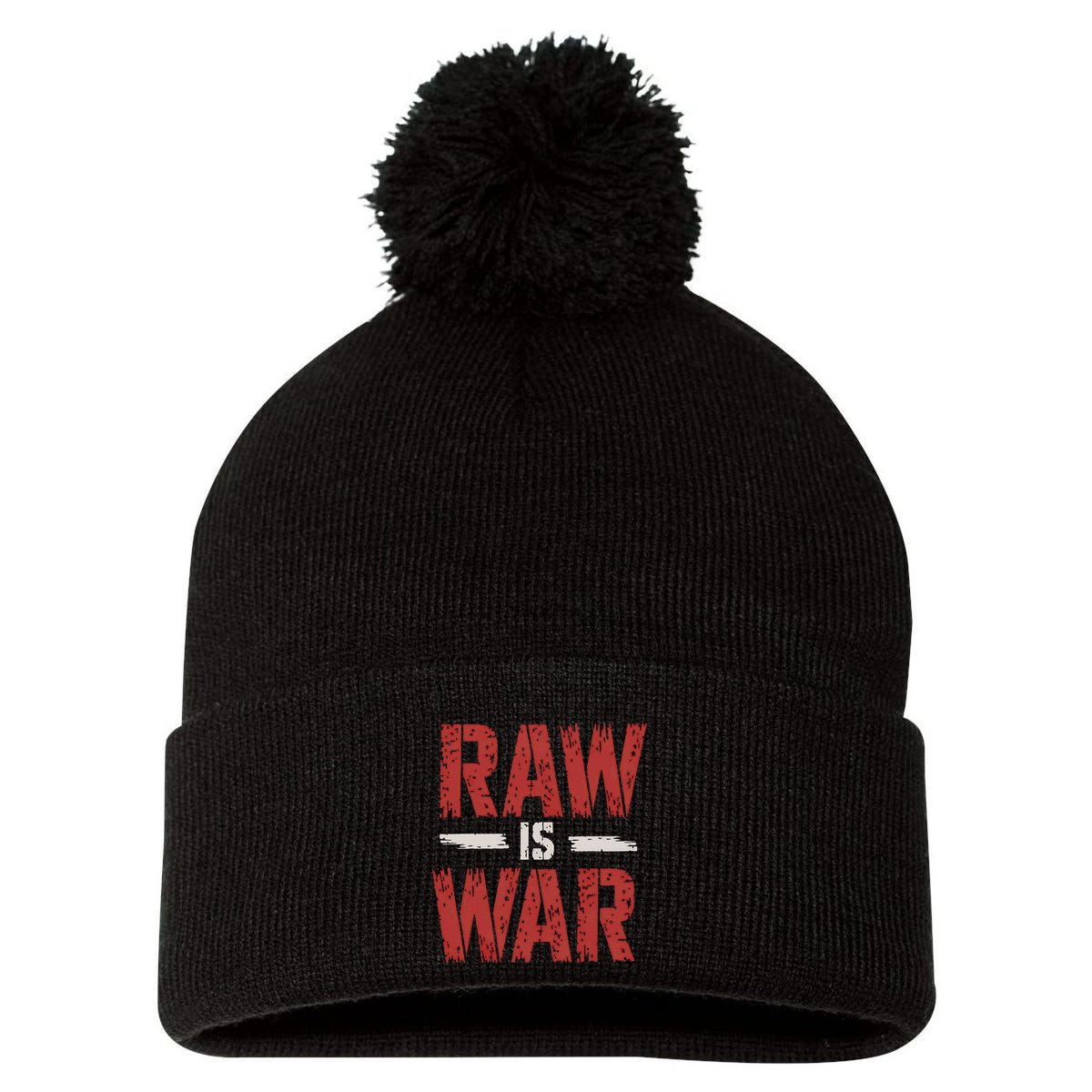 Raw Is War Funny Distressed Retro Vintage Design Gift Pom Pom 12in Knit Beanie
