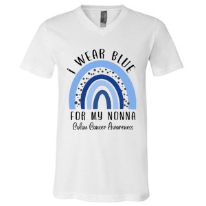 Rainbow I Wear Blue For My Nonna Colon Cancer Awareness Gift V-Neck T-Shirt