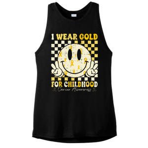 Retro I Wear Gold For Childhood Cancer Awareness Gold Ribbon Gift Ladies PosiCharge Tri-Blend Wicking Tank