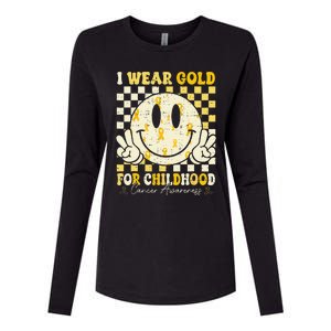 Retro I Wear Gold For Childhood Cancer Awareness Gold Ribbon Gift Womens Cotton Relaxed Long Sleeve T-Shirt