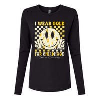 Retro I Wear Gold For Childhood Cancer Awareness Gold Ribbon Gift Womens Cotton Relaxed Long Sleeve T-Shirt