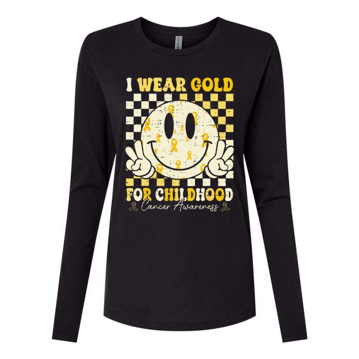 Retro I Wear Gold For Childhood Cancer Awareness Gold Ribbon Gift Womens Cotton Relaxed Long Sleeve T-Shirt