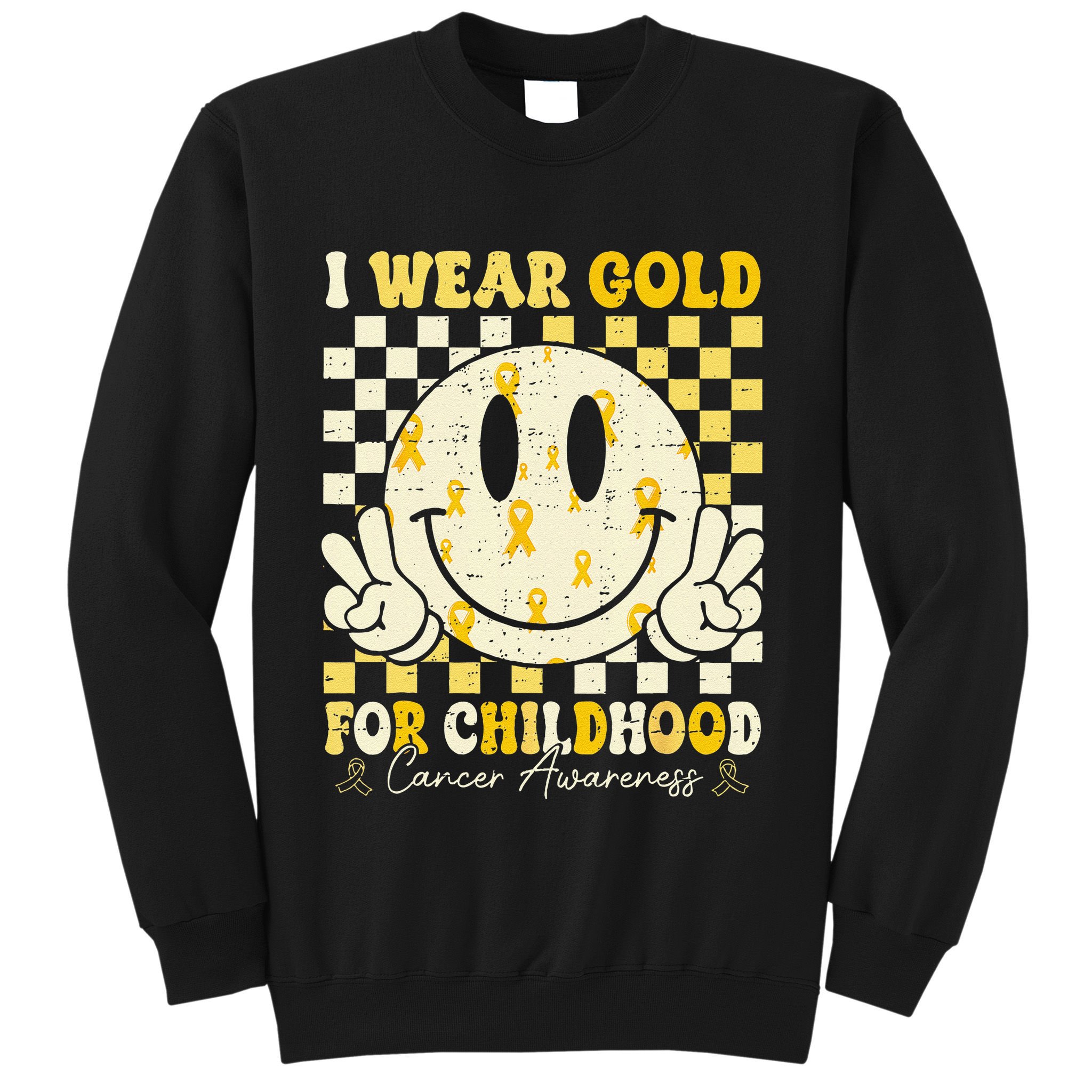 Retro I Wear Gold For Childhood Cancer Awareness Gold Ribbon Gift Sweatshirt