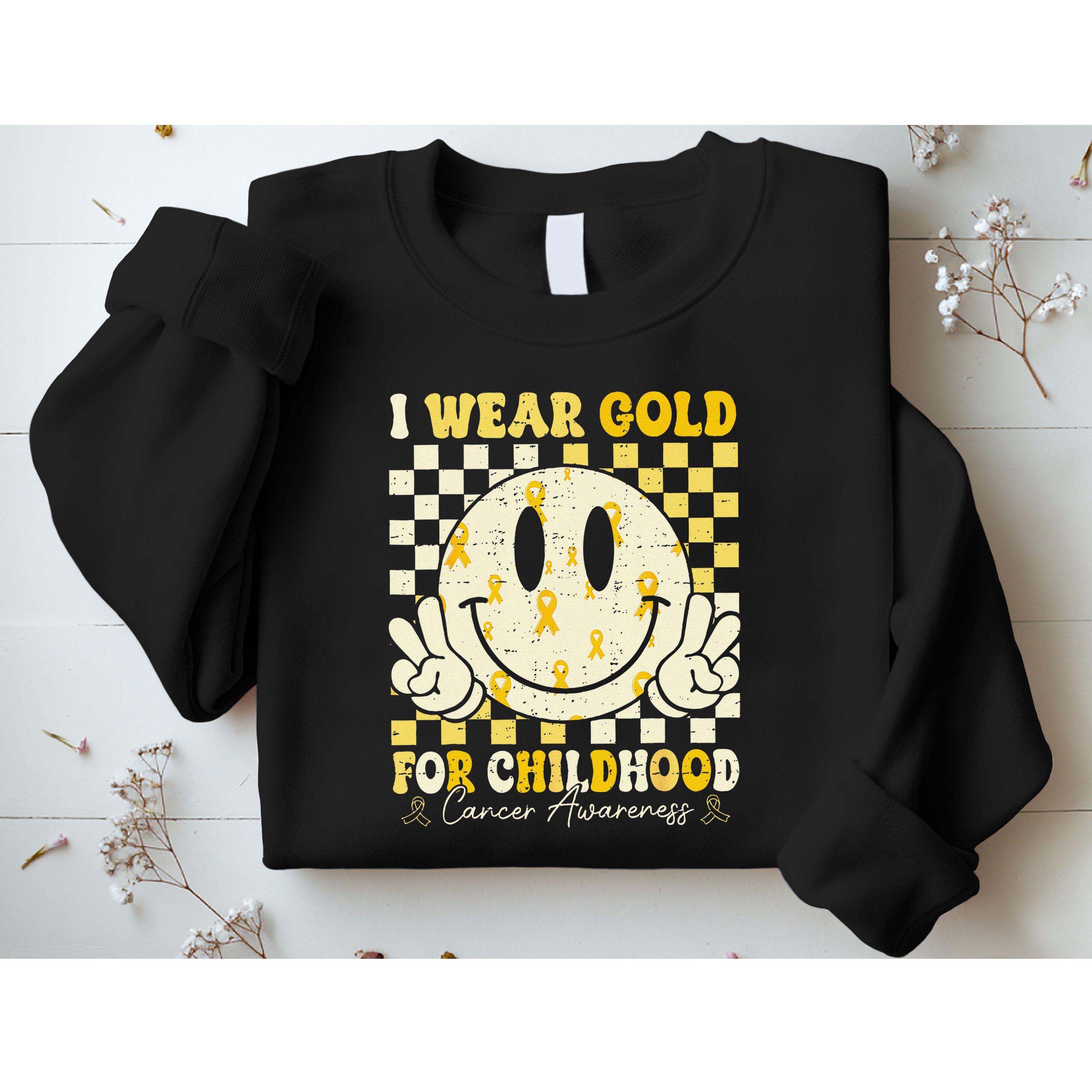 Retro I Wear Gold For Childhood Cancer Awareness Gold Ribbon Gift Sweatshirt